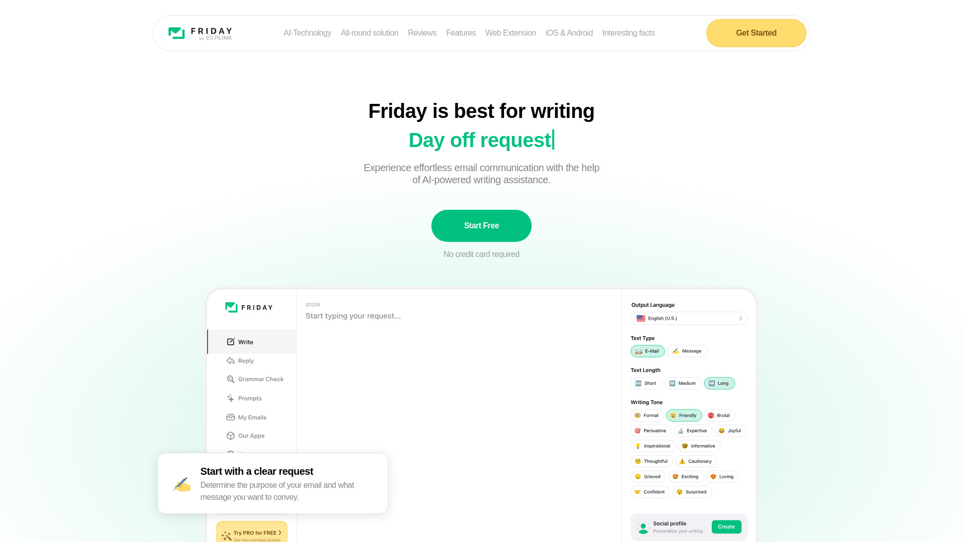 Friday: AI E-mail Writer banner