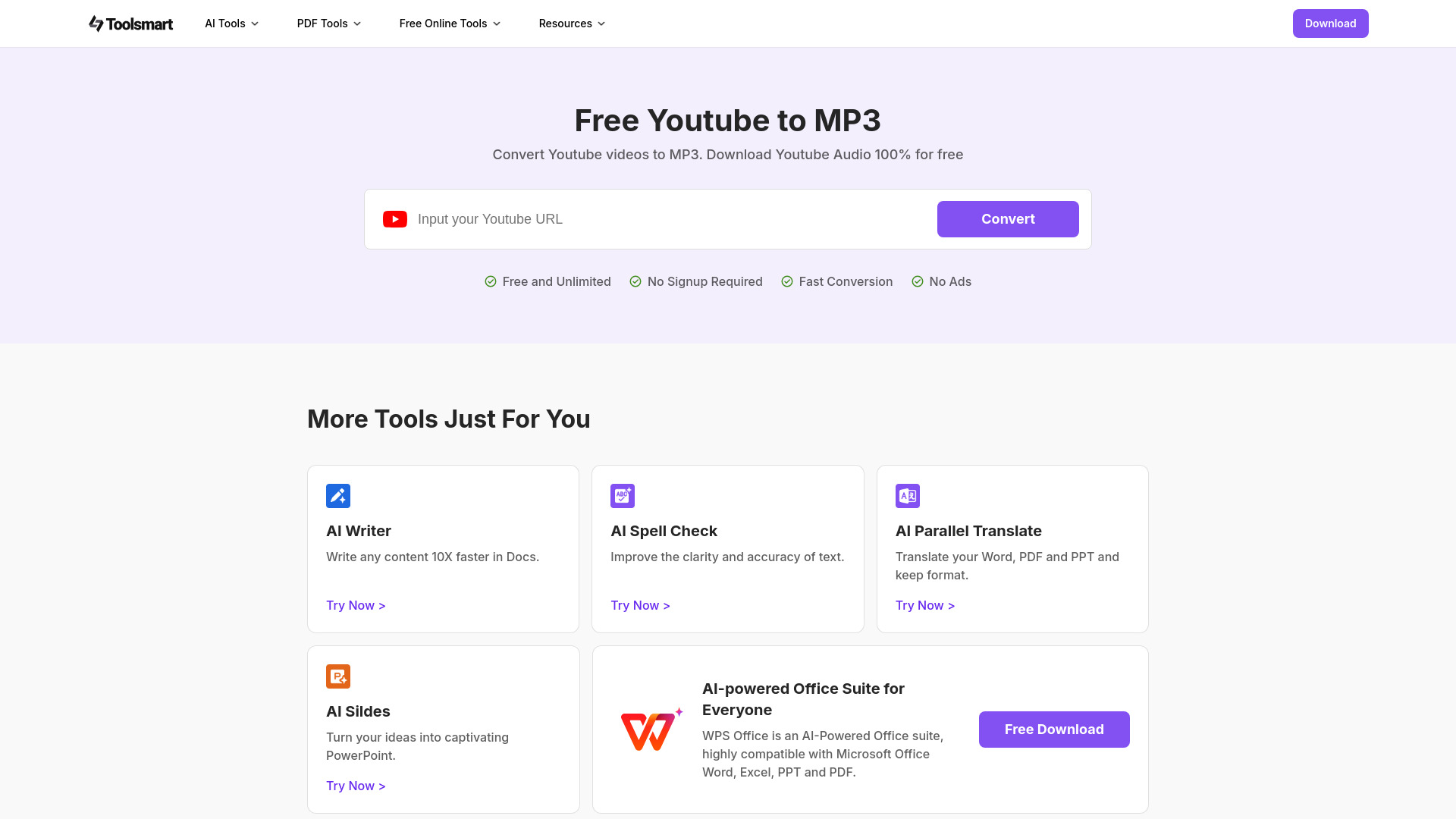 Toolsmart YouTube to MP3 Converter banner