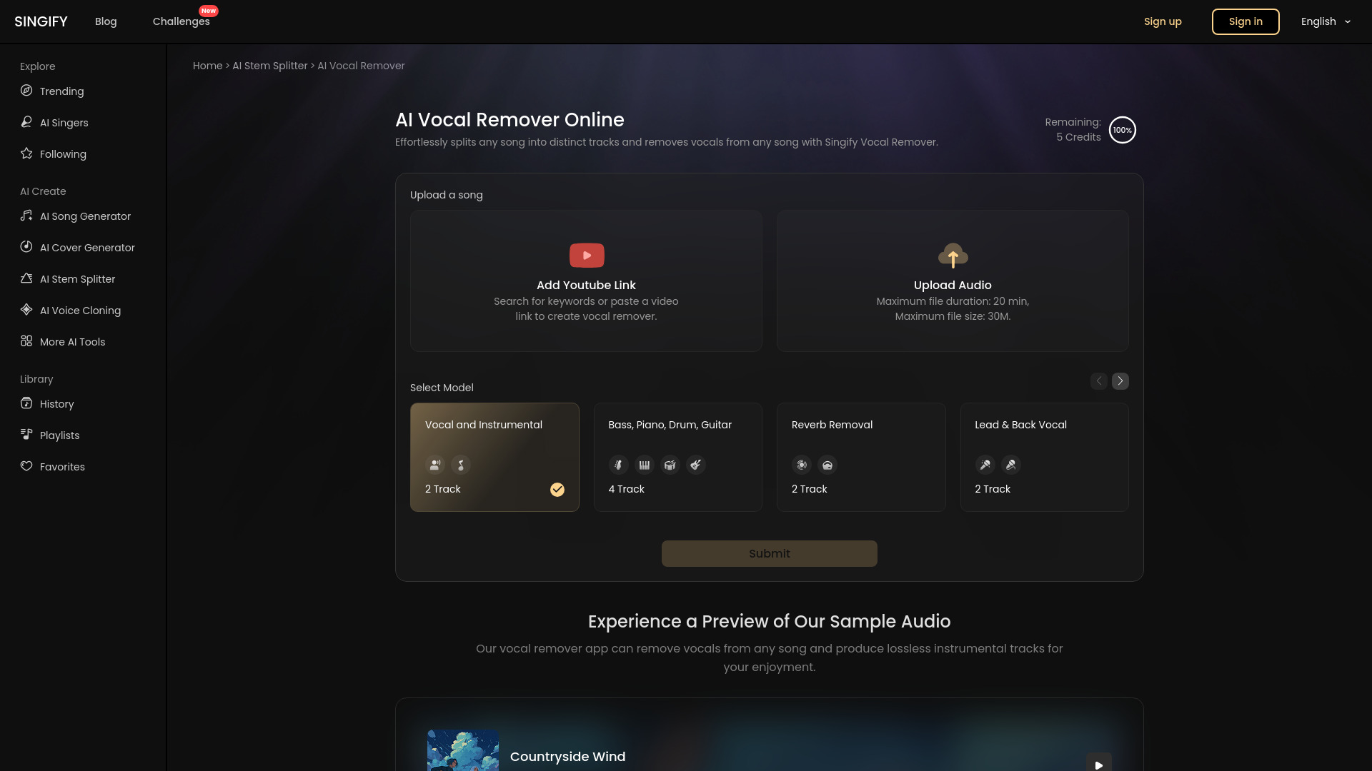 Singify Vocal Remover banner