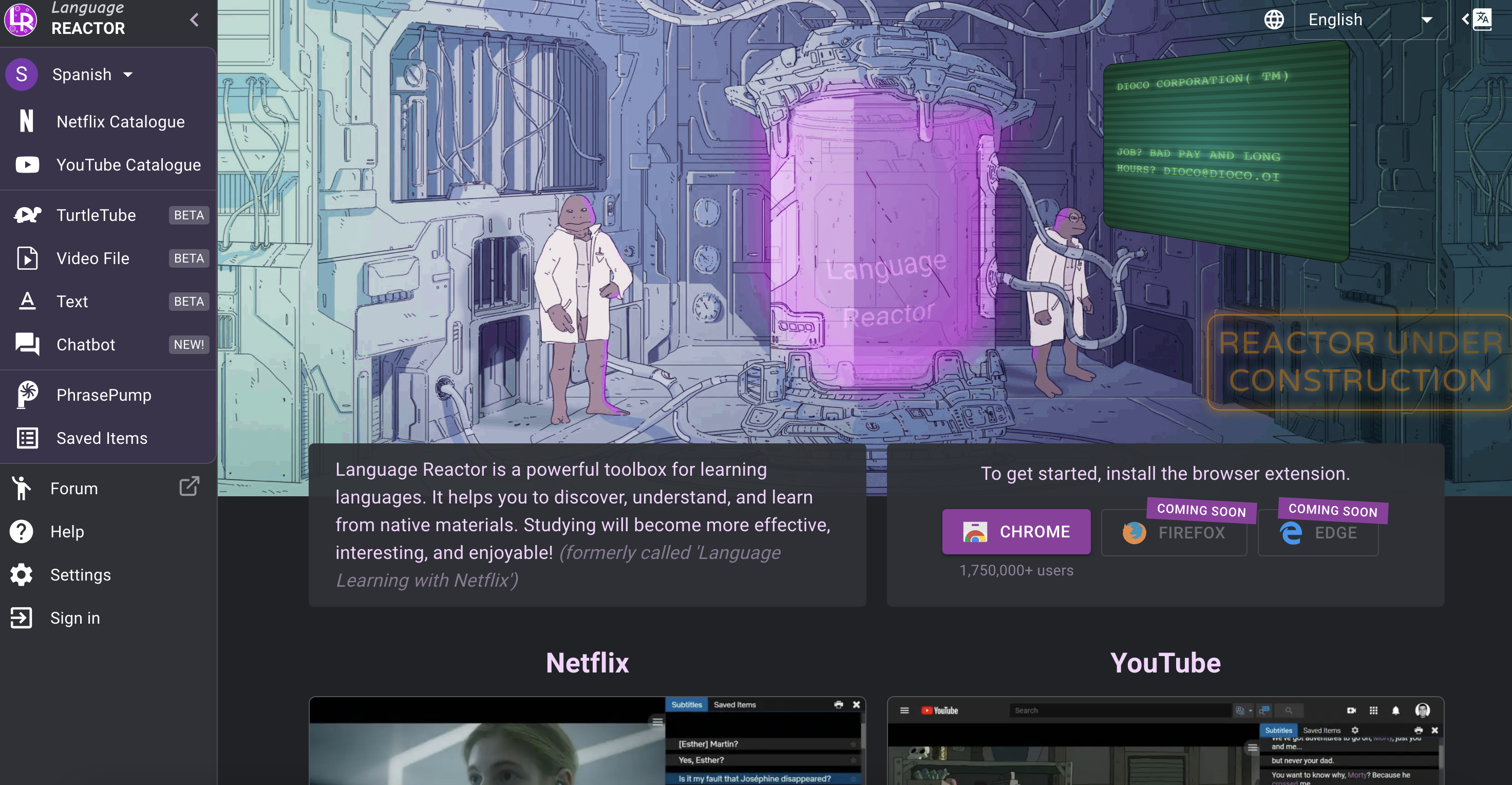 Language Reactor banner