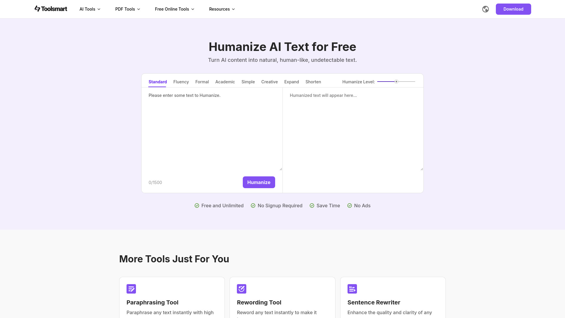 Toolsmart Free Humanize AI banner